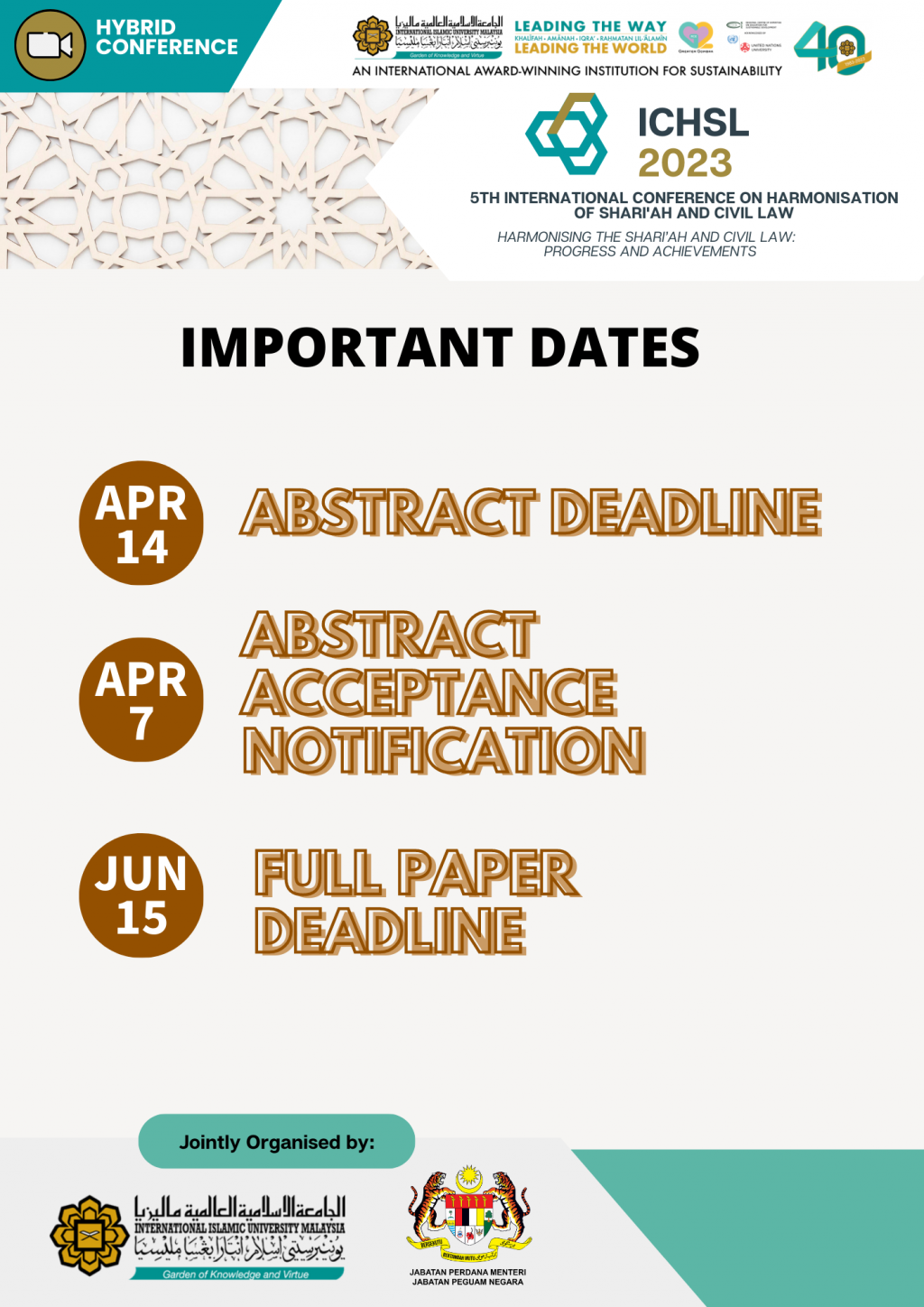 IMPORTANT DATES International Conference on Harmonisation of Shariah