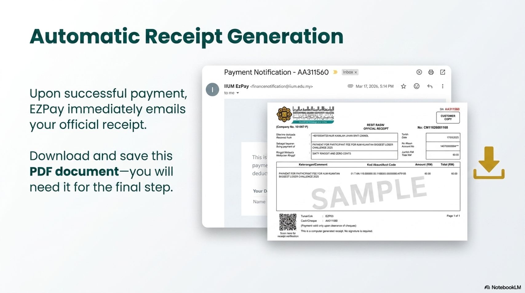 Step 5: Check your email and download the official PDF receipt